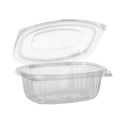 The PAPSTAR 50 gourmet and salad bowls with hinged lids, "pure" crystal-clear PLA by PAPSTAR GmbH are depicted open and empty on a white background – an excellent choice for eco-friendly packaging.
