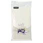 In a transparent plastic packaging, there is a folded white Starpak tablecloth, fabric-like fleece "Soft Selection", size 120 cm x 180 cm, with the image of a set dining table on the front.