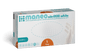 A rectangular box with MANEO nitrile gloves, hygienic and durable by ARNOWA GmbH. The predominantly white large format box features blue and orange accents, product details, and images of a hand and a glove.