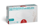 A rectangular box of MANEO nitrile gloves, hygienic and durable by ARNOWA GmbH in size small, features a blue-white design with product information and an image of a gloved hand on the front.