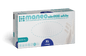 A rectangular box of MANEO nitrile gloves, hygienic and durable by ARNOWA GmbH in XL, with teal and blue branding and an image of a gloved hand on the right side.