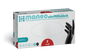 A box of MANEO nitrile gloves, hygienic and durable by ARNOWA GmbH, size small. The white box with turquoise and red accents shows a hand in a black glove on the right side.