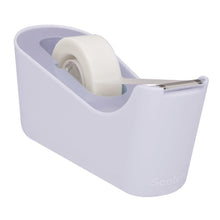 The purple Scotch™ tape dispenser C18 from 3M Deutschland GmbH holds a roll of Scotch® Magic™ Invisible Tape 19 mm x 33 m and features a metal cutter at the front.
