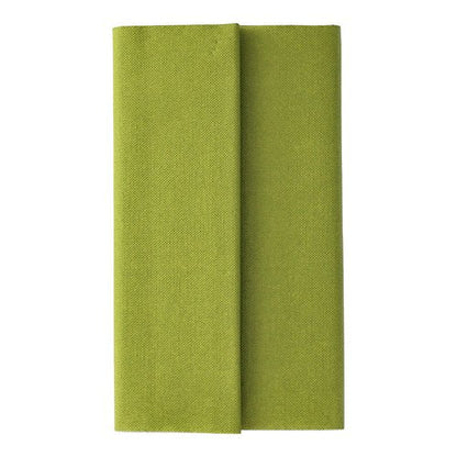 A neatly folded green PAPSTAR tablecloth from the ROYAL Collection (120 cm x 180 cm, PAPSTAR GmbH) with a subtle texture is placed on a white background, arranged with a slightly off-center vertical fold.