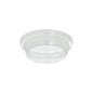 The round Starpak "Hurricane" insert is a small, transparent plastic container made of recyclable PET with a diameter of 9 cm and a height of 2.2 cm, smooth sides and no lid. The package contains 50 pieces. Image on white background.