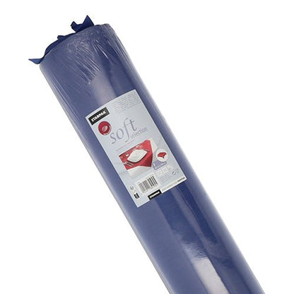 A roll of Starpak tablecloth, fabric-like fleece from the “Soft Selection” series, is packaged in clear plastic and comes with a label with instructions for use and product details.