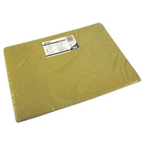 A pack of 100 yellow A4 paper placemats (30x40 cm) from PAPSTAR GmbH, packed in clear plastic with a white-black info label - perfect for paper placemats or eco-friendly craft projects.