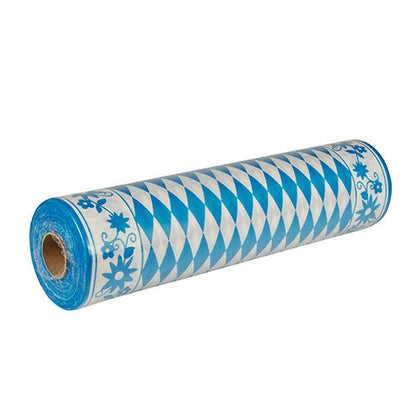 The PAPSTAR table runner, fabric-like Airlaid (24 m x 40 cm) from PAPSTAR GmbH, presents itself with a blue and white diamond pattern with floral edge design - ideal as a stylish table runner for festive occasions.