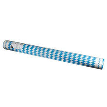 The PAPSTAR GmbH Airlaid tablecloth roll (Bavarian Blue, 25 m x 1.18 m) is decorated with a blue and white diamond pattern and is shrink-wrapped with a label at one end on a white background.