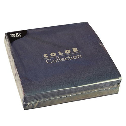 A sealed pack of 50 napkins from PAPSTAR GmbH, 2-ply, 1/4-fold, 40x40 cm from the Color Collection, with “Pap Star” branding in the upper left corner.