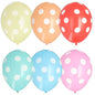 Six 29 cm balloons from PAPSTAR GmbH (PAPSTAR 6 balloons colorfully assorted) in yellow, orange, red, green, blue, and pink with white dots - arranged in two rows of three on a plain white background.