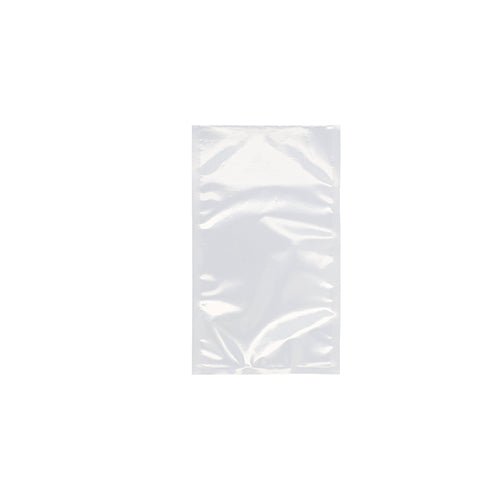 A Starpak 100 vacuum seal bag, PA/PE transparent from Starpak lies flat on a white background. The clear plastic bag shows slight wrinkles and reflections, perfect for food storage with a chamber vacuum sealer.