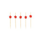 Five PAPSTAR 100 finger food - picks from PAPSTAR GmbH, each with a small red flower topper, stand in a row against a plain white background.