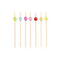 Six PAPSTAR 100 finger food picks from PAPSTAR GmbH are arranged in a row, each with a differently colored ball on a white background - perfect for stylish serving.