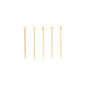 Five PAPSTAR 100 finger food picks from PAPSTAR GmbH made of bamboo with small, writable chalkboard squares as tops are arranged in a horizontal line on a white background.