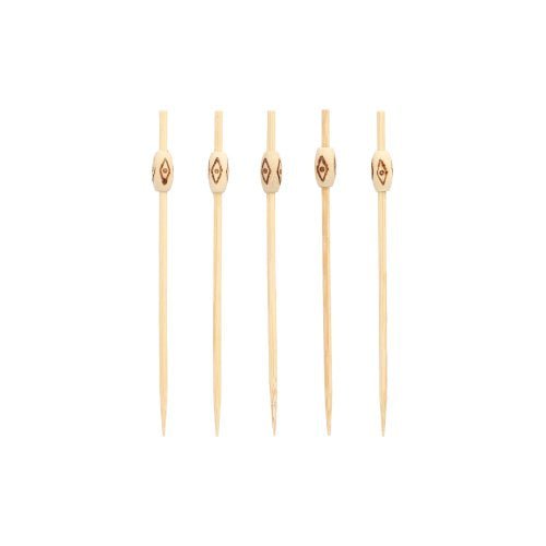 Five PAPSTAR 100 finger food - picks from PAPSTAR GmbH, each adorned with decorative oval pearls, stand vertically in a row against a plain white background.