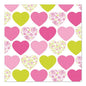 A pretty row pattern of pink and yellow hearts - some solid, some with dots or flowers - adorns the PAPSTAR GmbH 20 napkins, 33 cm x 33 cm, 3-ply, 1/4-fold design set 1 on a white background.