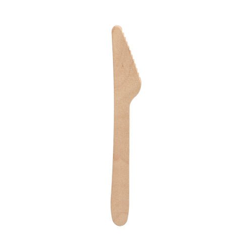 A single PAPSTAR knife made of FSC® wood "pure", 16.5 cm with a straight handle and slightly serrated edge by PAPSTAR GmbH, environmentally friendly, is shown against a white background.