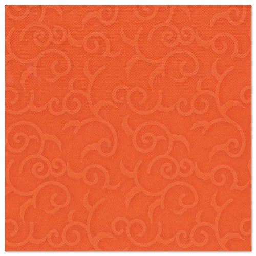 A square, nectarine-orange napkin with a subtle embossed swirl pattern, inspired by the style of the ROYAL Collection napkins from PAPSTAR GmbH. Product: PAPSTAR 50 napkins "ROYAL Collection" 1/4-fold 40 x 40 cm nectarine.