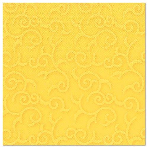 The yellow napkin PAPSTAR 50 "ROYAL Collection" napkins 1/4-fold 40 x 40 cm by PAPSTAR GmbH is fully covered with an embossed vine pattern.