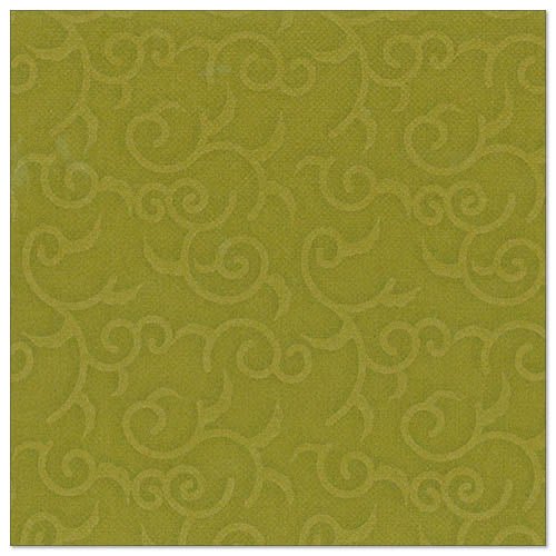 Square, textured olive green napkin from the ROYAL Collection by PAPSTAR GmbH (40x40 cm, 1/4-fold) with a subtle, raised tendril pattern evenly distributed over the surface. The package contains 50 napkins.