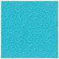 The PAPSTAR GmbH 50 napkins "ROYAL Collection" 1/4 fold 40 x 40 cm turquoise are square turquoise napkins with an embossed swirl and vine pattern that evenly covers the surface.