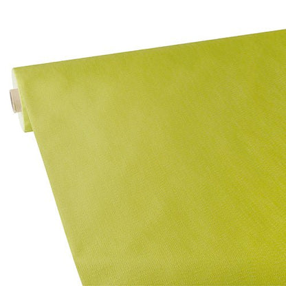 A close-up of a partially unrolled Starpak tablecloth, fabric-like, fleece "soft selection plus" in light green is depicted on a white background.