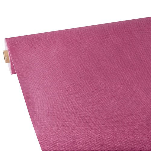 Depicted is a partial roll of Starpak tablecloth, fabric-like, fleece "soft selection plus" against a white background, with the solid pink material slightly unrolled.