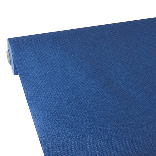 The close-up of a partially unrolled blue Starpak tablecloth, fabric-like, fleece "soft selection plus" by Starpak on a white background clearly shows the durable texture.