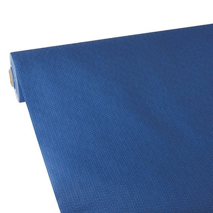 The close-up of a partially unrolled blue Starpak tablecloth, fabric-like, fleece "soft selection plus" by Starpak on a white background clearly shows the durable texture.