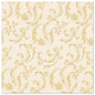 The PAPSTAR 50 napkins "ROYAL Collection" 1/4-fold 40 x 40 cm in champagne from PAPSTAR GmbH feature a classic, decorative floral and vine design in gold on a beige background, adding elegance to any set table.