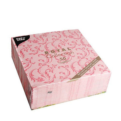 A red square box with the inscription ROYAL Collection 50" from PAPSTAR GmbH contains 50 high-quality napkins in the format 40 x 40 cm with a floral pattern.