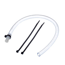 A clear hose with a black shampoo reducing valve from Diversey Deutschland GmbH & Co. OHG and two black cable ties on a white background - ideal for reducing shampoo consumption and supporting sustainability.