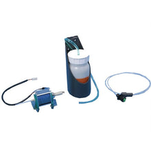 The TASKI ergodisc spray unit electric 230 V from Diversey Deutschland GmbH & Co. OHG includes a white liquid container, a pump unit with wiring, hoses, and a connection with a green button for the TASKI ergodisc 400.