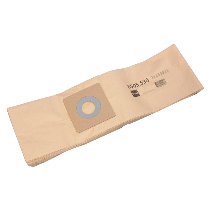 Double filter paper bags from Diversey Deutschland GmbH & Co. OHG for TASKI Tapiset 70: 10 brown paper bags with cardboard cap, round opening, print & barcode - reliable filter performance in a practical box (10 packs).