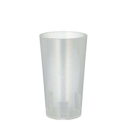 A simple, translucent Starpak 10 reusable drinking cup from Starpak stands upright on a white surface. The empty cup has a simple, conical design and is therefore ideal for multiple uses.