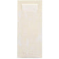 A cream-colored PAPSTAR GmbH 520 cutlery bag (20x8.5cm, 2-ply) with a rectangular flap is partially open, revealing a matching napkin inside; the smooth surface has subtle color variations.
