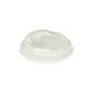 The 50 dome lid C-PLA lid from PAPSTAR GmbH, white, 2.1 cm high, biodegradable, features a raised center with small drinking and ventilation holes; depicted against a simple white background.