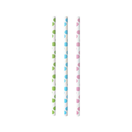 Three PAPSTAR paper straws (Ø 6 mm, 20 cm) black/white "Stripes" from PAPSTAR GmbH – eco-friendly and biodegradable, stand vertically against a white background.