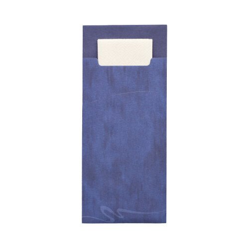 A white napkin is partially inserted into a PAPSTAR 520 cutlery pouch (20 x 8.5 cm, 2-ply, 33 x 33 cm) made of subtly patterned material from the brand PAPSTAR GmbH.