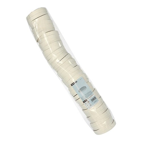A clear stack of white Starpak 50 lids for soup cups, cardboard "To Go" round white – ideal as a To Go solution with eco-friendly packaging.