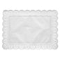 The 100 decorative paper doilies square, white from PAPSTAR GmbH consist of rectangular, white, lace-like doilies with an intricately scalloped edge and a plain center, depicted against a white background.