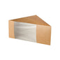 The PAPSTAR sandwich boxes with a viewing window (brown, 12.3 cm, made of PLA) from PAPSTAR GmbH are environmentally friendly, triangular, and are presented empty on a white background. Contents: 50 pieces.