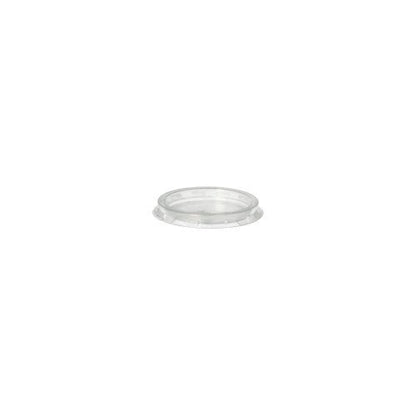 A Starpak 50 lid for portion cups, round transparent PP lid (Ø 4.6 cm), lies with a slightly raised edge on a white background.