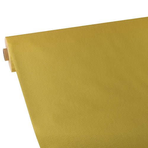 Close-up of a partially unrolled Starpak tablecloth, fabric-like, fleece "soft selection plus" on a cardboard sleeve, presented against a white background.