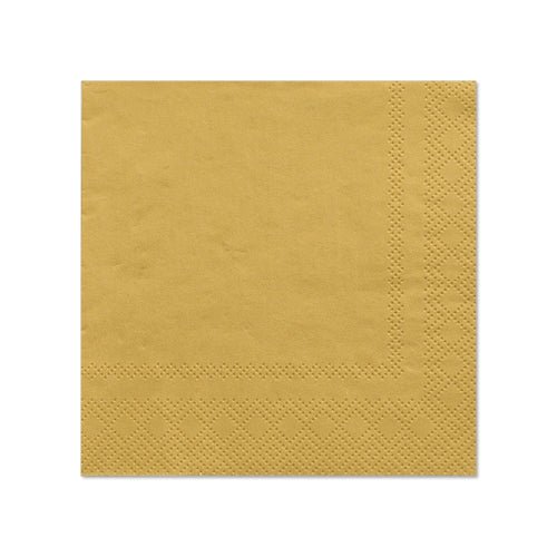 The PAPSTAR 20 napkins (25 cm x 25 cm, 3-ply, 1/4-fold) of PAPSTAR GmbH feature a textured edge and an elegant gold color, ideal for stylish table decoration; depicted on a white background.