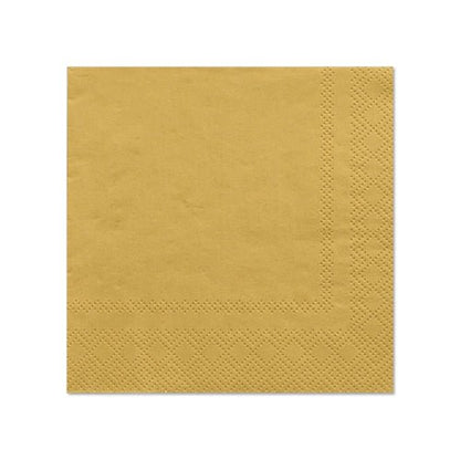 The PAPSTAR 20 napkins (25 cm x 25 cm, 3-ply, 1/4-fold) of PAPSTAR GmbH feature a textured edge and an elegant gold color, ideal for stylish table decoration; depicted on a white background.