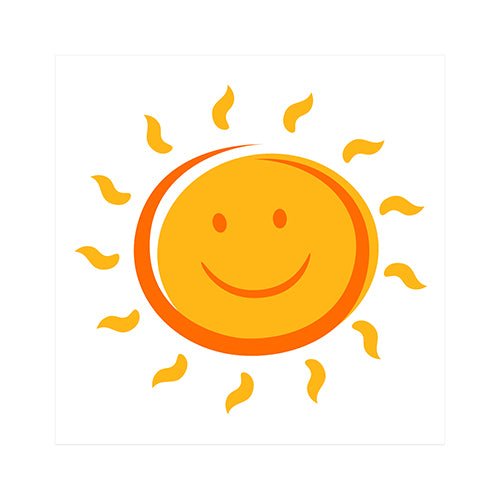 A cheerful yellow sun with orange rays and a smiling face adorns the PAPSTAR 20 napkins (25 x 25 cm, 3-ply, 1/4-fold) of PAPSTAR GmbH. The white background ensures a radiant look and special durability.