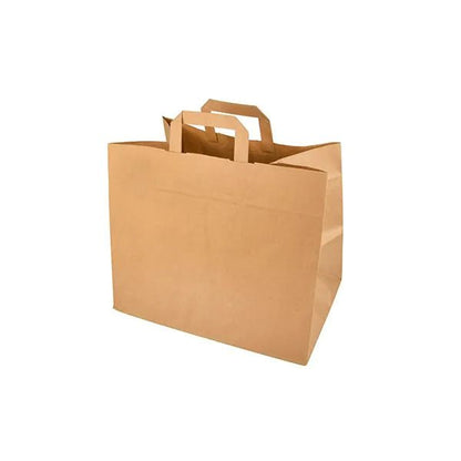 A PAPSTAR 50 carrier bags, paper with handle from PAPSTAR GmbH stands empty on a white background. The brown carrier bag with a wide, flat bottom emphasizes its eco-friendly design.