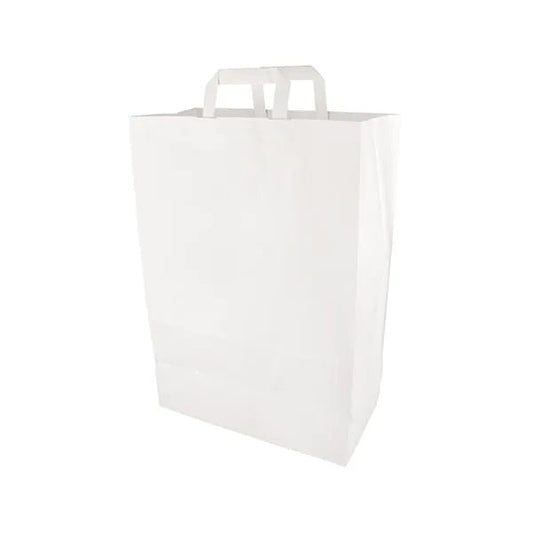 The PAPSTAR 50 carrier bags of PAPSTAR GmbH are white paper bags with handles, depicted upright on a white background - an ideal eco-friendly choice for your shopping.